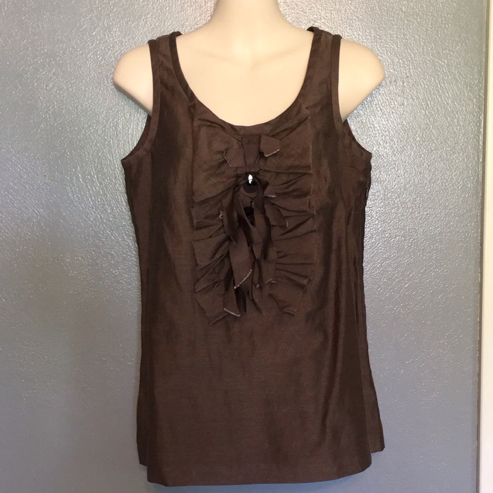 J Crew Brown Ruffled Front Cotton Silk Sleeveless Top Size 0